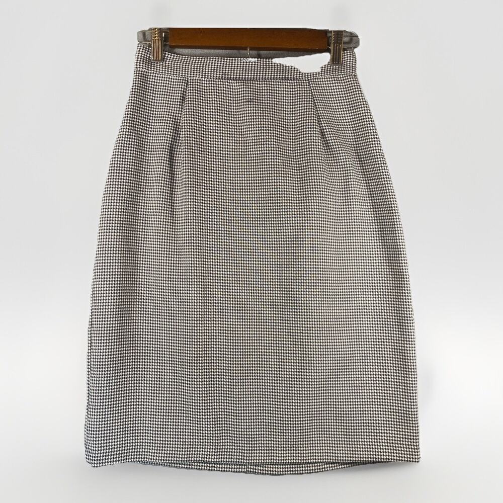 Vintage Black Mini Houndstooth Check Pencil Skirt Small USA Office Siren Preppy